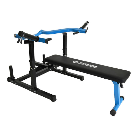 adjustable bench press machine for home gym with guided press arms and weight plate system