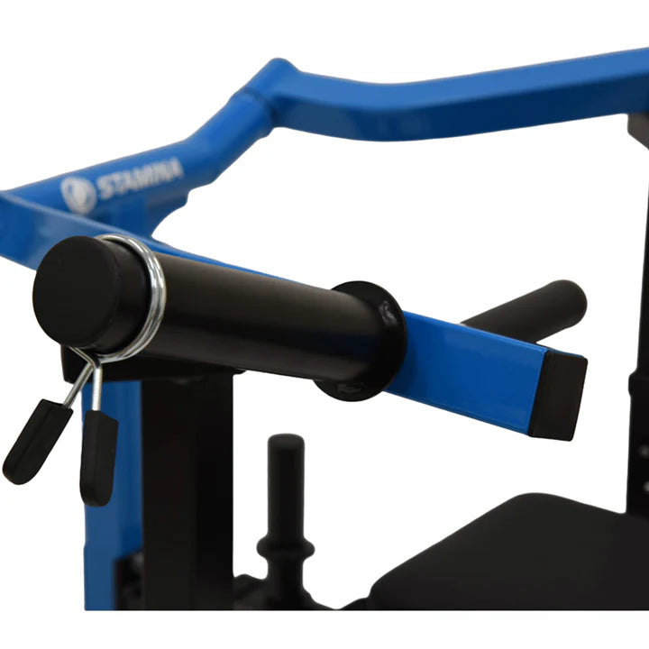 adjustable bench press machine for home gym with guided press arms and weight plate system