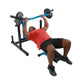 adjustable bench press machine for home gym with guided press arms and weight plate system