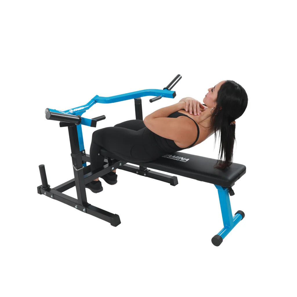adjustable bench press machine for home gym with guided press arms and weight plate system