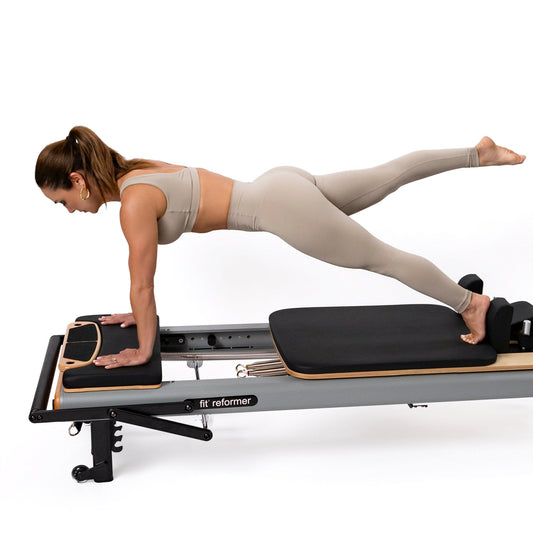 Fit Standing Platform Large with Reformer Pad Footplate Extender accessory bundle on Fit Reformer