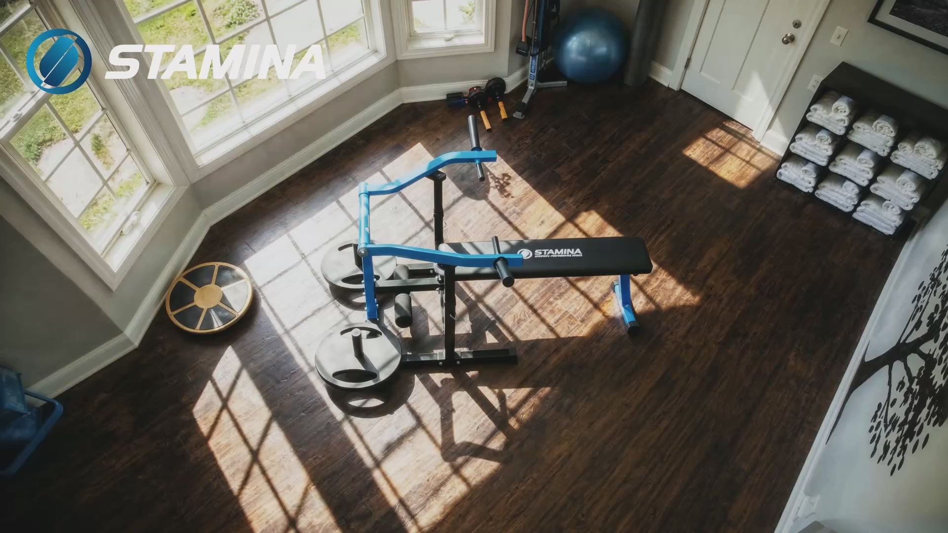 adjustable bench press machine for home gym with guided press arms and weight plate system