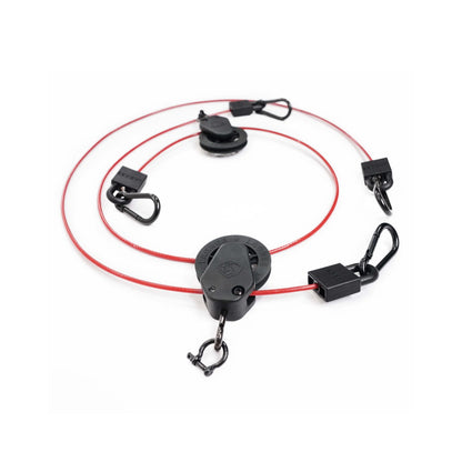 Lagree Fitness Upgraded pair of red short cables with enclosed black pulley housings and carabiner connectors